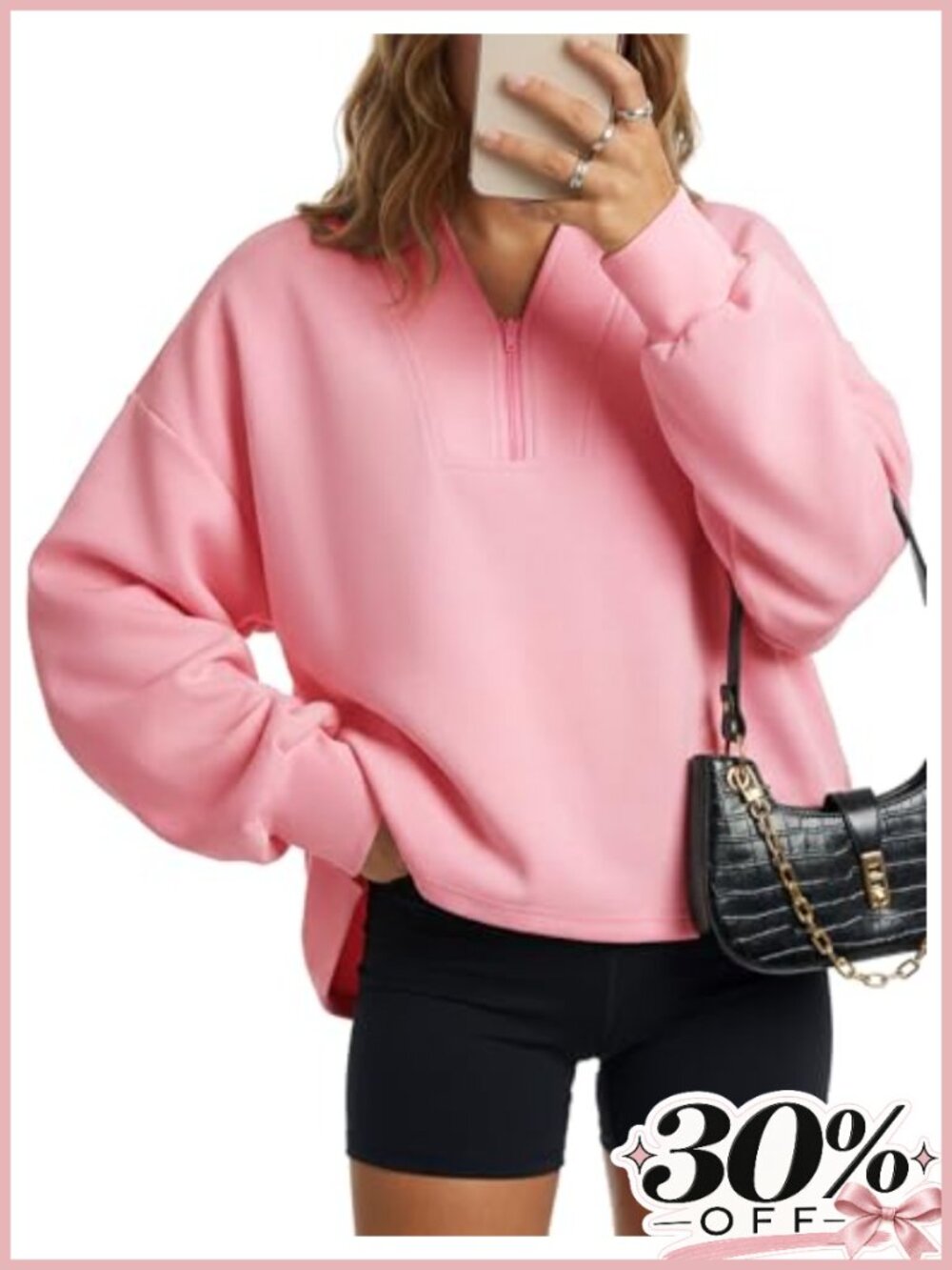 Half Zip Oversized Sweatshirt with Drop Shoulder Long Balloon Sleeves